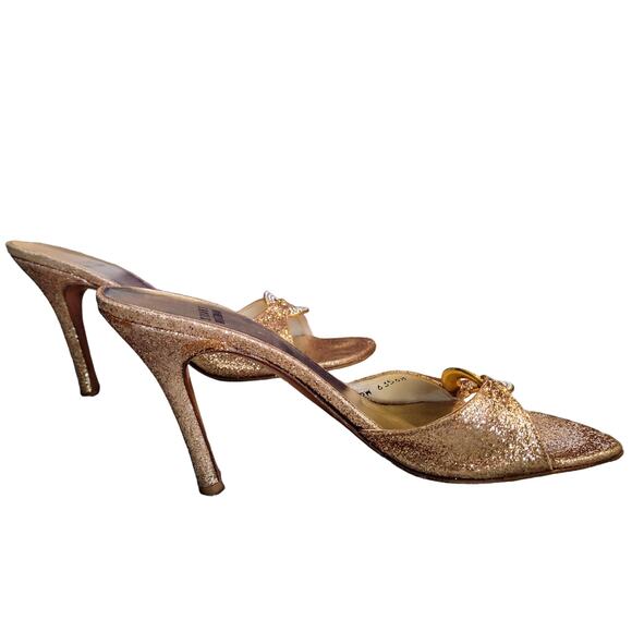 Stuart Weitzman Women's Size‎ 8 1/2 Gole Sahara Glitter Heels - Picture 4 of 9